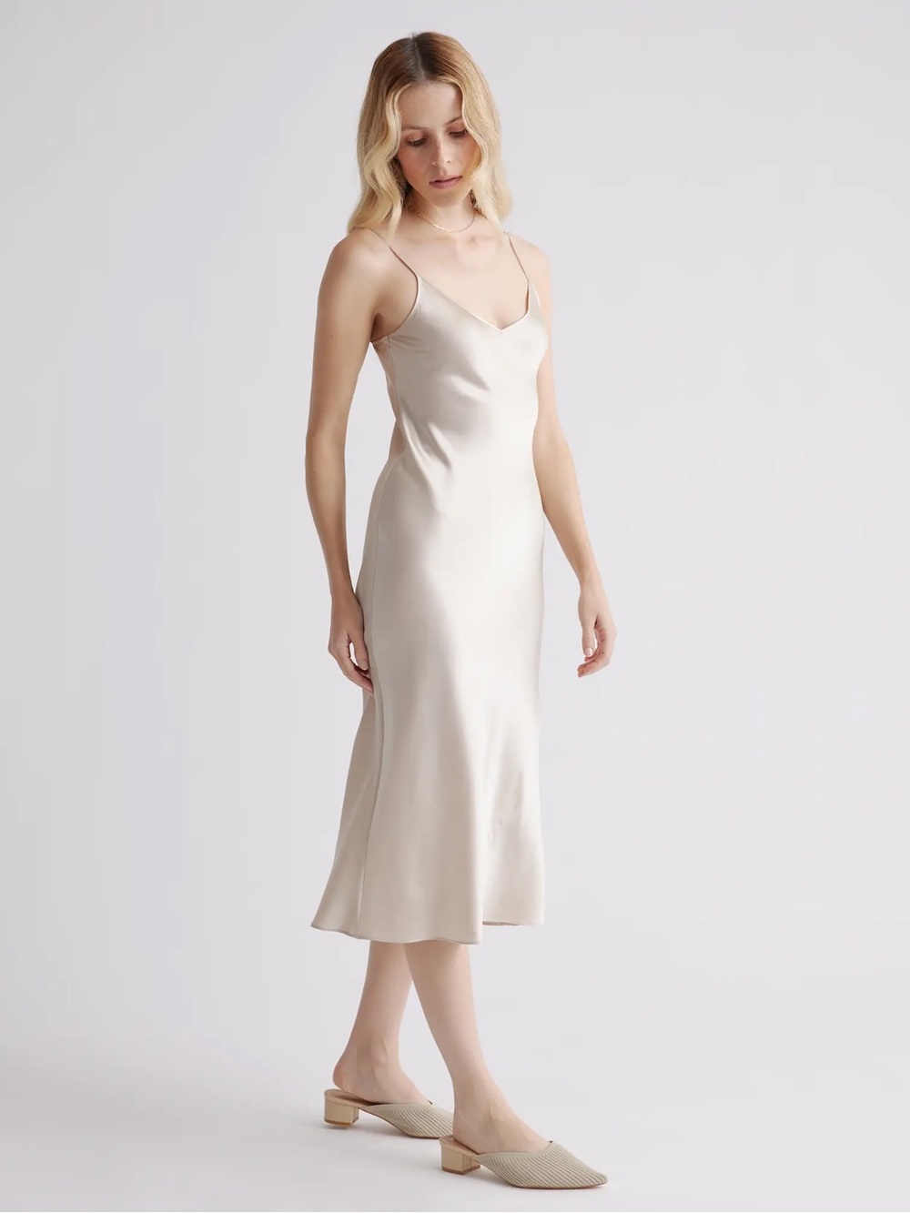 Quince 100% Washable Silk Midi Slip Dress Champagne size M - Picture 6 of 13